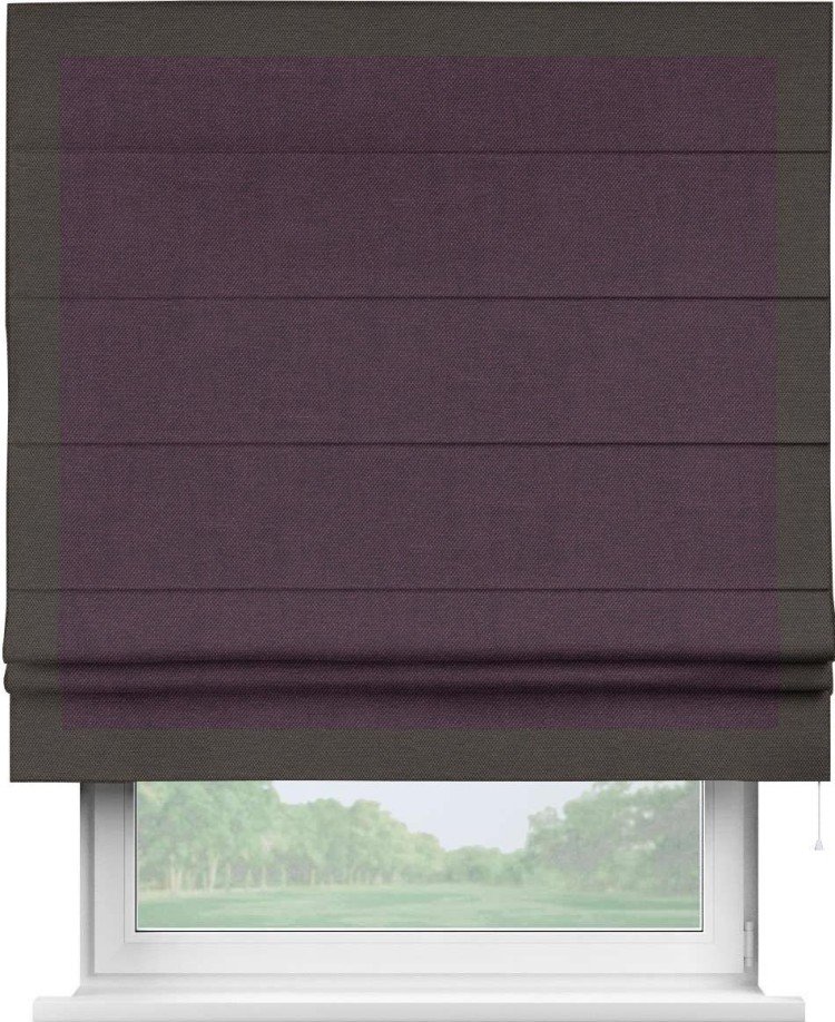 Римская штора «Кортин» для проема, лён димаут фиолетовый с кантом Чесс